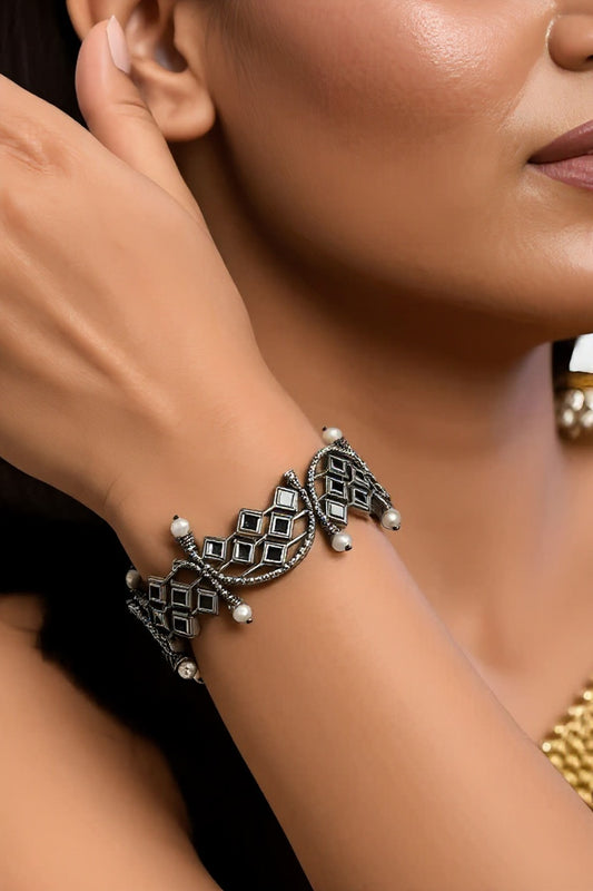 Rajwada Charm Silver Cuff
