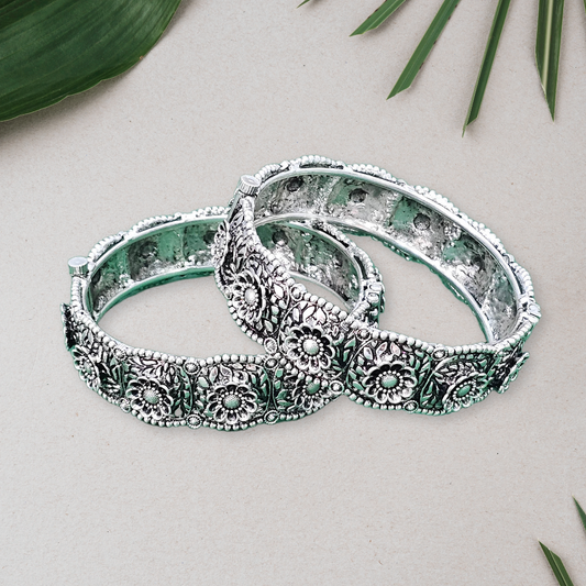 Silver Dusk Floral Bangles