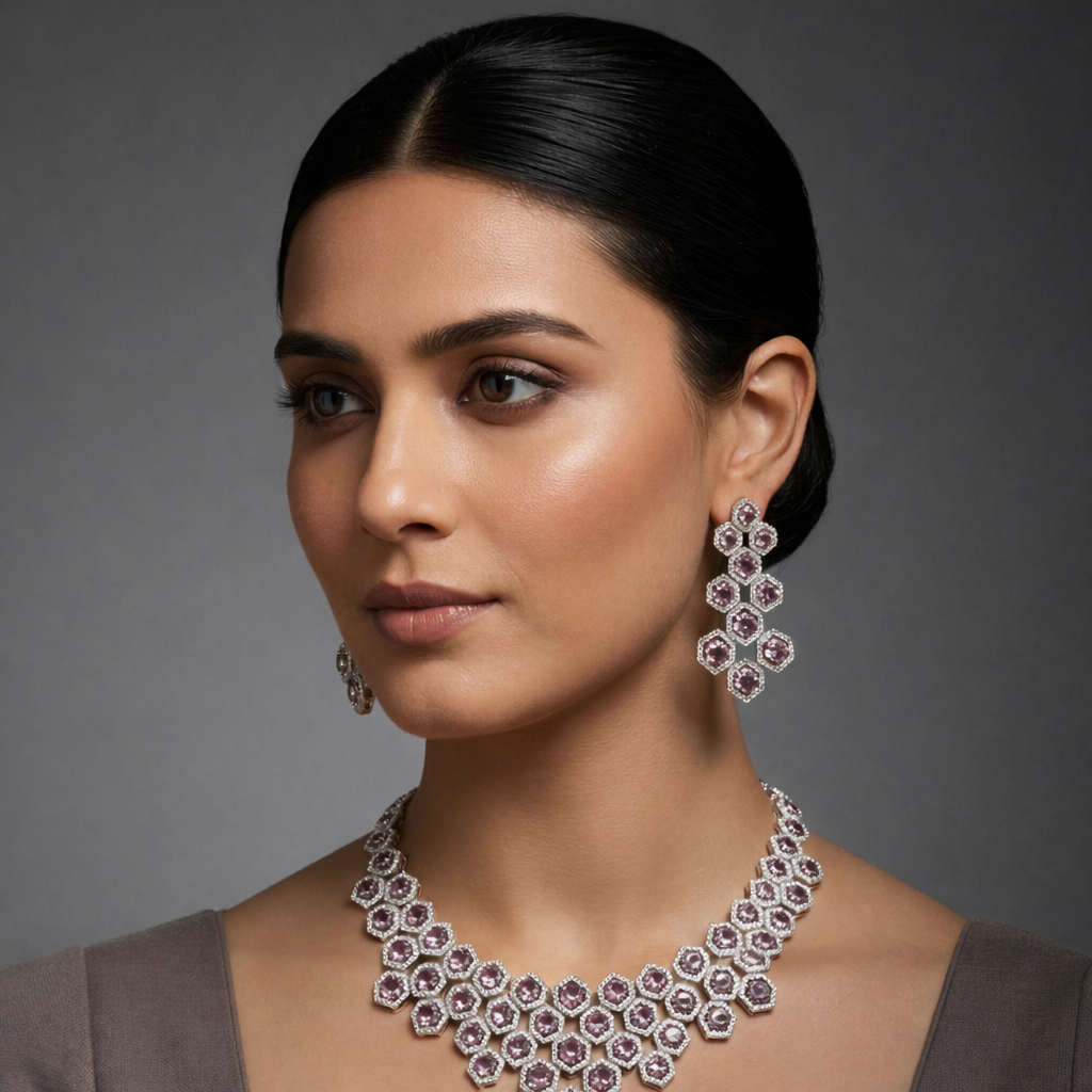 Divinora Designer Champagne Geometric Necklace Set – Rodo Colour