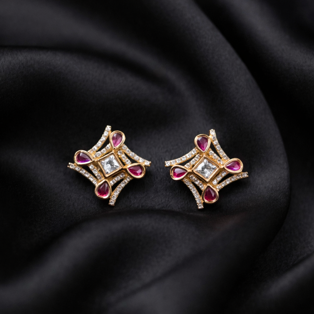 Gold Plated Ruby Stud Earrings