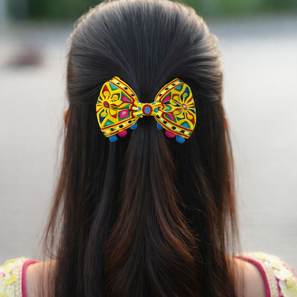 Handcrafted Mirrorwork Bow Hair Accessory