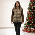 Velvet Checked Hooded Winter Jacket