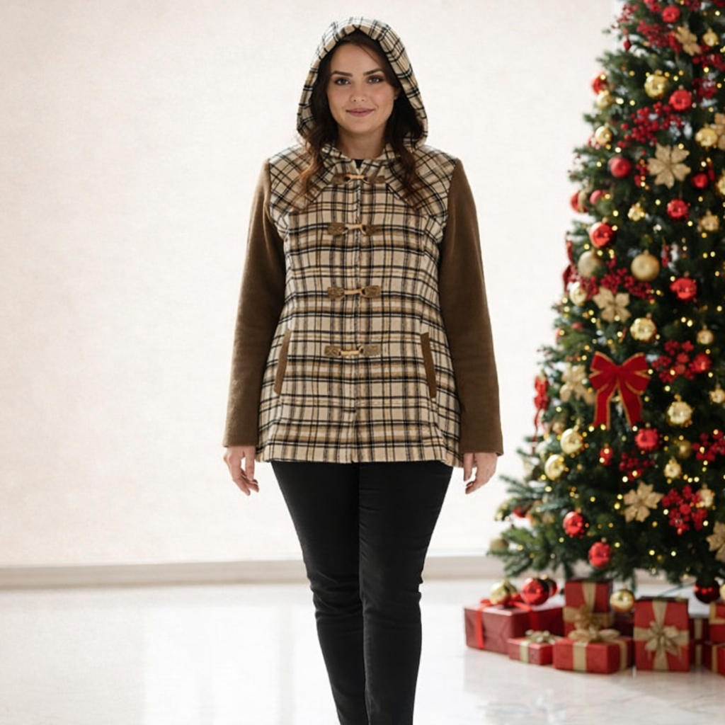 Velvet Checked Hooded Winter Jacket