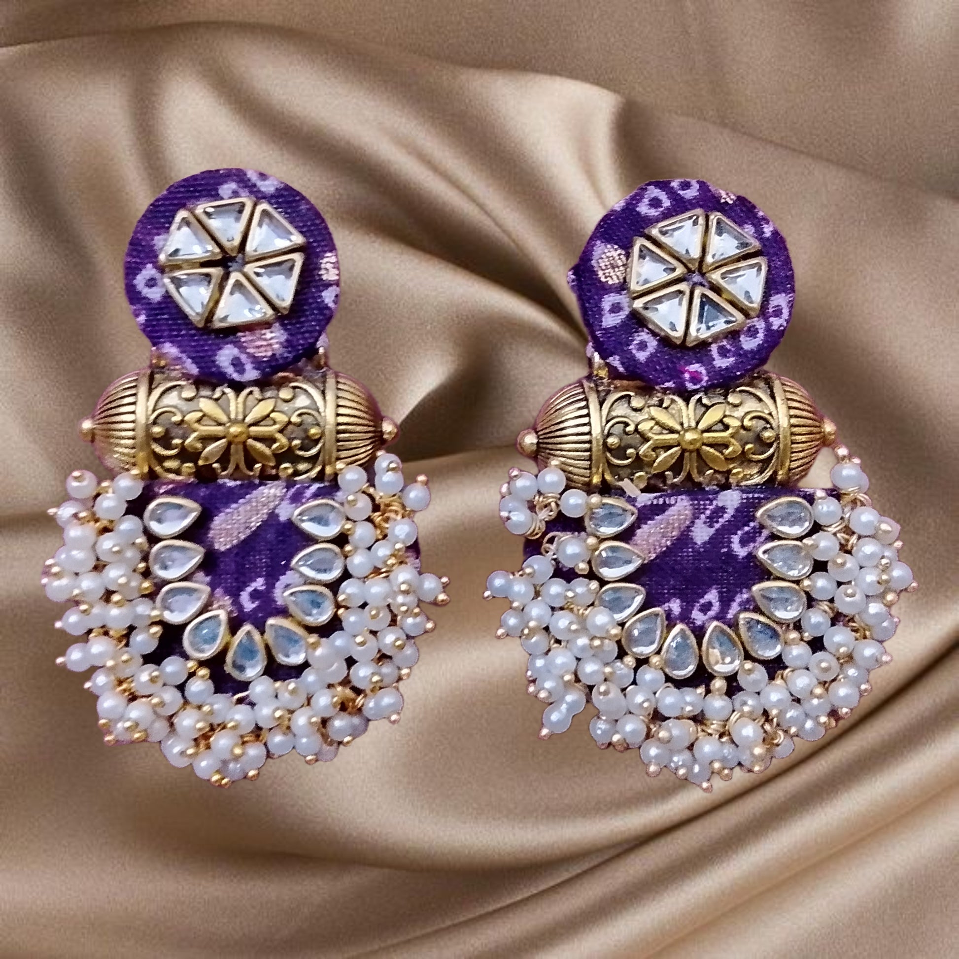 Royal Ikat Pearl Cluster Earrings