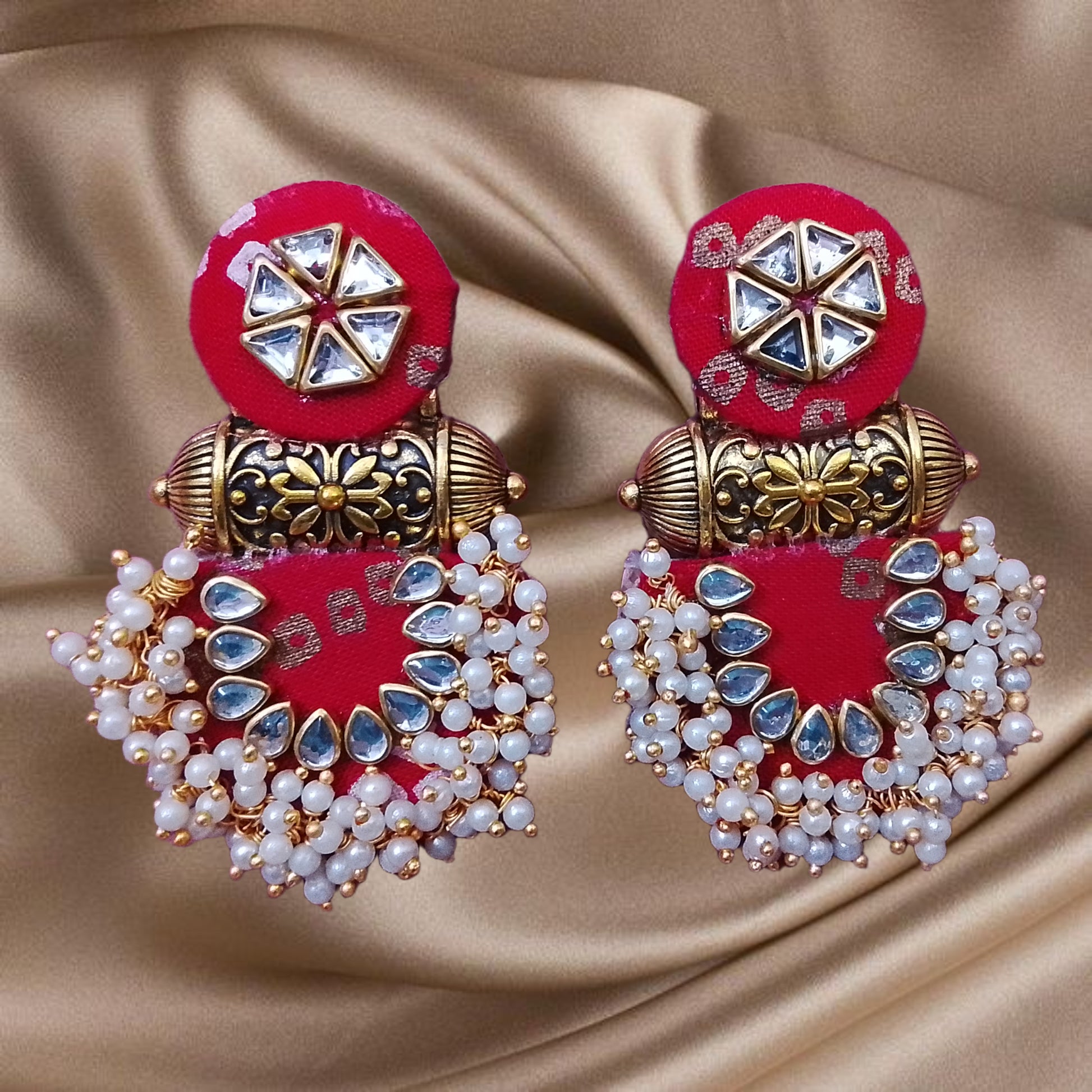 Royal Ikat Pearl Cluster Earrings