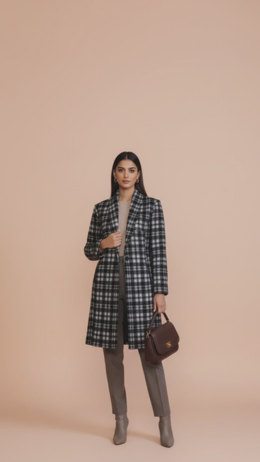 Unisex Checked Winter Coat – Premium Tailored Longline Coat for Men & Women