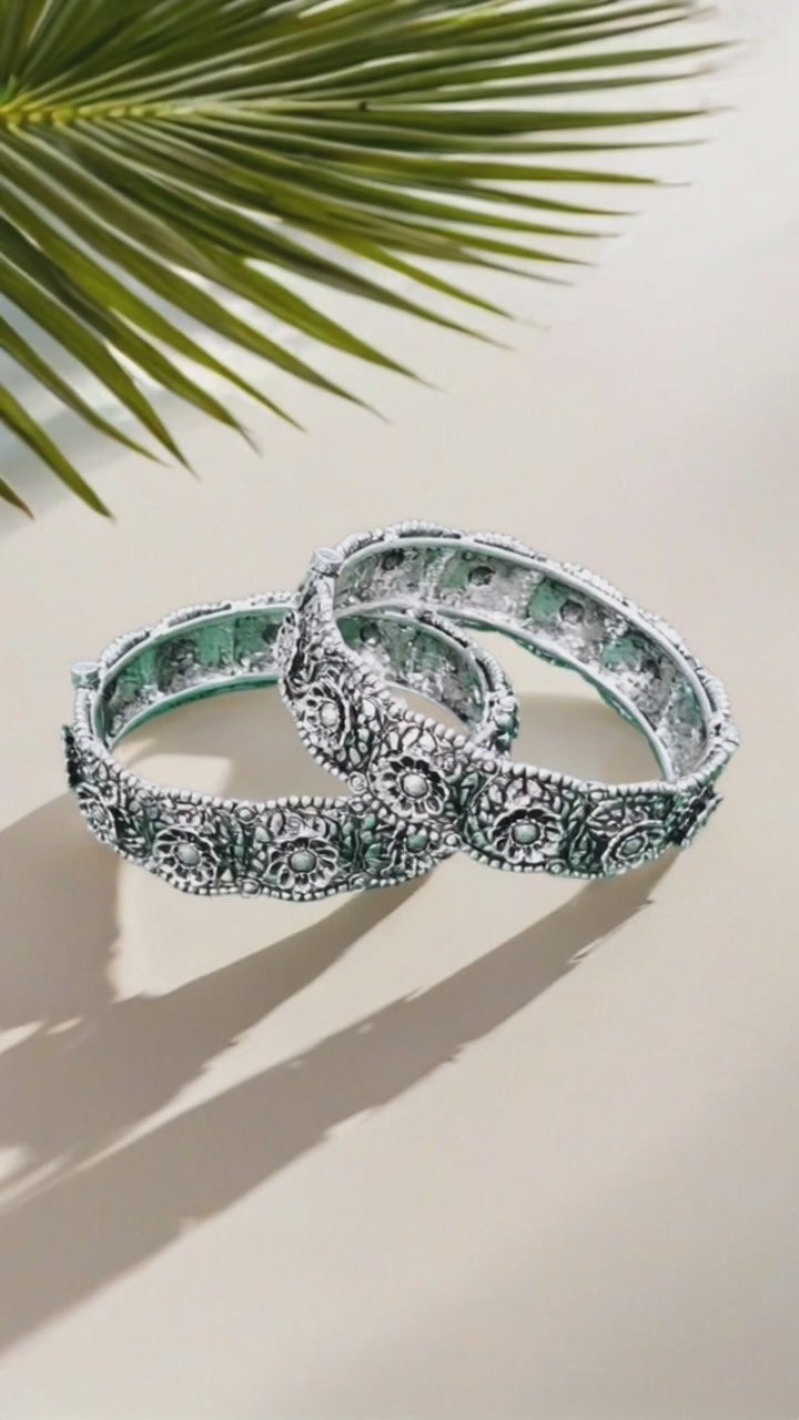 Silver Dusk Floral Bangles