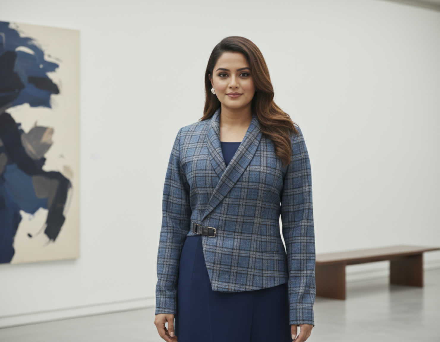 Denim Dress with Velvet Coat – Elegant Winter Layered Dress