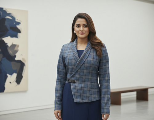 Denim Dress with Velvet Coat – Elegant Winter Layered Dress