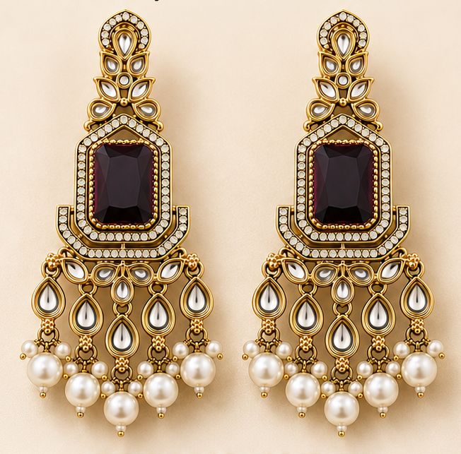 Divinora Convertible Statement Earrings with Interchangeable Stones | Wedding & Festive Jewellery