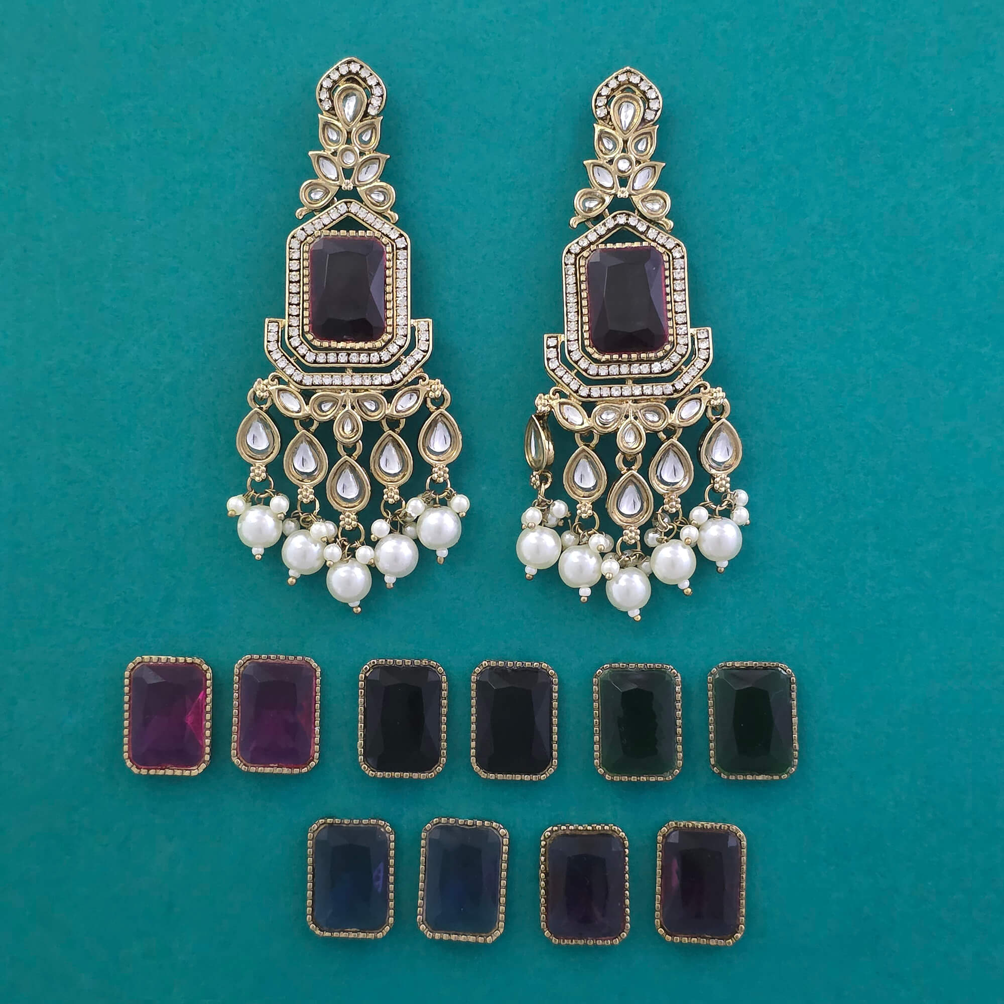 Divinora Convertible Statement Earrings with Interchangeable Stones | Wedding & Festive Jewellery