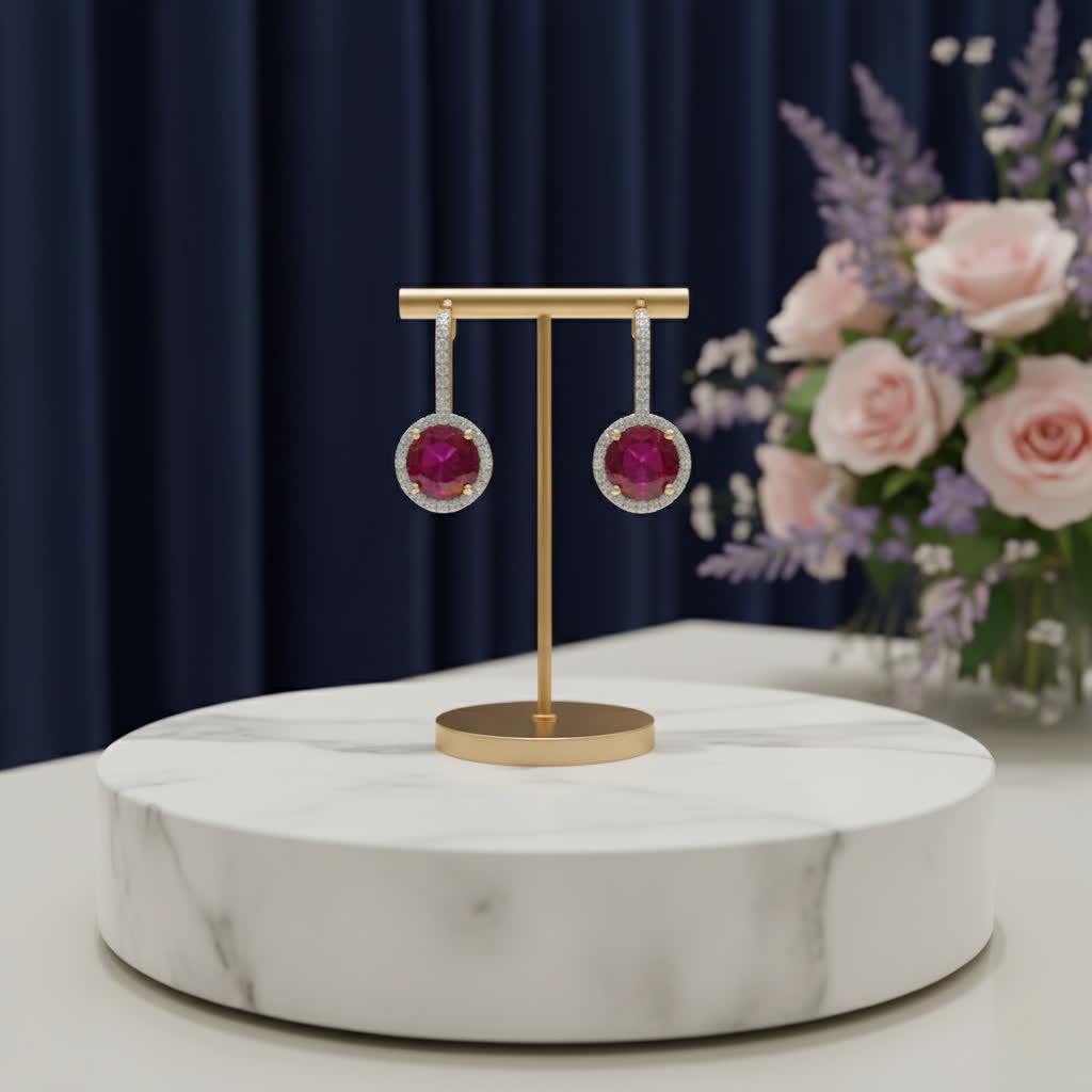 Gold-Plated Ruby CZ Sparkle Earrings